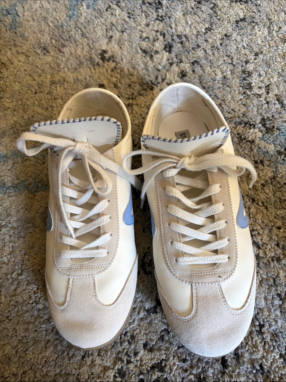 Steve Madden White Leather Sneaker with Light Blue Stitching